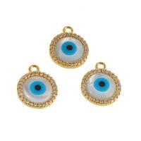 Cubic Zirconia Micro Pave Brass Pendant with Shell Round real gold plated evil eye pattern & micro pave cubic zirconia & enamel golden Sold By PC