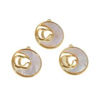 Brass Jewelry Pendants with Shell Round real gold plated golden Sold By PC