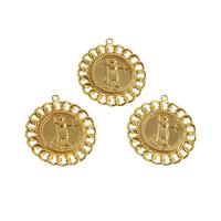 Brass Jewelry Pendants, Round, real gold plated, golden, 24x22x2mm, Sold By PC