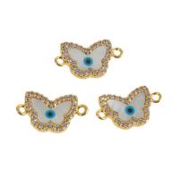 Brass Jewelry Connector with Shell Butterfly real gold plated evil eye pattern & micro pave cubic zirconia & enamel golden Sold By PC