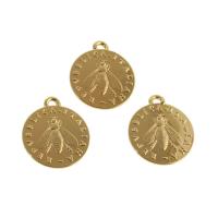 Brass Jewelry Pendants, Round, real gold plated, golden, 21x18x1mm, Sold By PC
