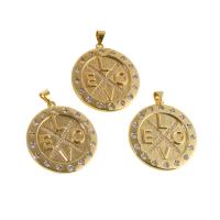 Cubic Zirconia Micro Pave Brass Pendant, Round, real gold plated, micro pave cubic zirconia, golden, 30x28x2mm, Sold By PC