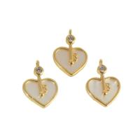 Bijoux pendentifs en laiton, avec coquille, coeur, Plaqué d'or, pavé de micro zircon, doré, 16x11x1mm, Vendu par PC