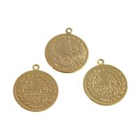 Brass Jewelry Pendants, Round, real gold plated, golden, 25x22mm, Sold By PC