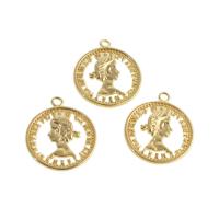 Brass Jewelry Pendants, Round, real gold plated, golden, 26x23x2mm, Sold By PC