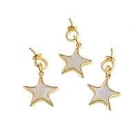 Apprêts pendentifs en laiton, avec coquille, étoile, Plaqué d'or, doré, 16x14x2mm, Vendu par PC