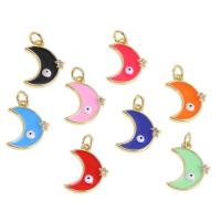 Brass Jewelry Pendants, Moon, evil eye pattern & micro pave cubic zirconia & enamel, more colors for choice, 15x11x1mm, Sold By PC
