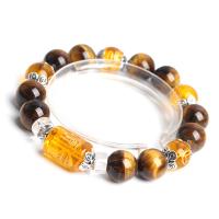 Bracelets naturelles Tiger Eye, oeil de tigre, avec perles de citrine, bijoux de mode & unisexe, Longueur:6.9 pouce, Vendu par PC