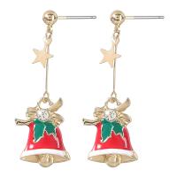 Christmas Earrings, Tibetan Style, Christmas Bell, Christmas Design & fashion jewelry & for woman & enamel & with rhinestone, 43x15mm, Sold By Pair