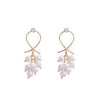 Zinc Alloy Drop Earrings with Plastic Pearl gold color plated fashion jewelry & with rhinestone golden Sold By Pair
