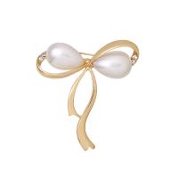 Zinc Alloy Brooches with Plastic Pearl Bowknot plated fashion jewelry & with rhinestone Sold By PC