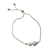 Bracelet en alliage de zinc, avec perle de plastique, Placage de couleur d'or, Réglable & bijoux de mode, doré, Vendu par PC