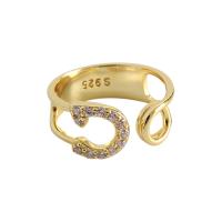 925 sterling silver Cuff finger ring, Kilt Pin, plated, justerbar & för kvinna & med strass, fler färger för val, 7.5mm, 5.6mm, 14.1mm, Storlek:3, Säljs av PC
