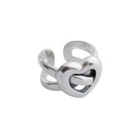 925 Sterling Silver Cuff Finger Ring, Heart, vintage & adjustable & for woman & hollow, 12.5mm, 14.8mm, US Ring Size:4, Sold By PC