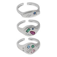925 sidabro Cuff Finger Ring, paplatinuota, reguliuojamas & įvairių stilių pasirinkimas & mikro nutiesti kubinių Zirconia & moters, 16.90mm, Dydis:6.5, Pardavė PC