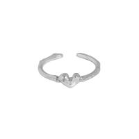 925 Sterling Silver Cuff Finger Ring Heart plated adjustable & micro pave cubic zirconia & for woman 4.9mm 16.9mm US Ring .5 Sold By PC