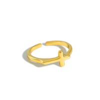 925 de prata esterlina Cuff Ring Finger, Cruz, banhado, Estilo coreano & ajustável & para mulher, Mais cores pare escolha, 7.2x12.5mm, 2mm, 16.5mm, tamanho:6, vendido por PC