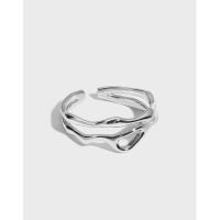 925 de prata esterlina Cuff Ring Finger, platinado, ajustável & para mulher & vazio, 7.6mm, 16.5mm, tamanho:6, vendido por PC