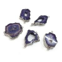 Ice Quartz Agate Connetor Purple Agate irregular silver color plated purple 20x50- Sold By PC