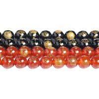 Agate Beads Round polished & gold accent Sold Per Approx 3.14 Inch Strand