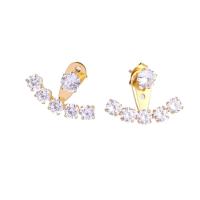 Ear Jackets Stainless Steel with Crystal gold color plated for woman Sold By Pair