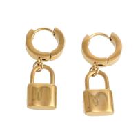 Huggie Hoop Drop Earring, Stainless Steel, Lock, gold color plated, for woman, 32x19x10mm, Sold By Pair