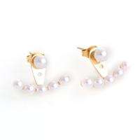 Ear Jackets Stainless Steel with Plastic Pearl gold color plated for woman Sold By Pair