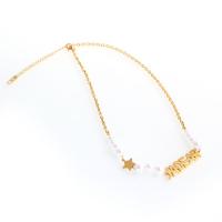 Collar de acero inoxidable de la joyería, con Perlas plásticas, con 1.97inch extender cadena, chapado en color dorado, para mujer, 17x10x2mm, longitud:aproximado 17.72 Inch, Vendido por UD