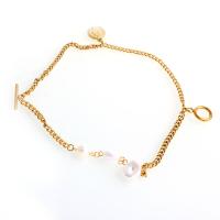 Stainless Steel Jewelry Bracelet, with Plastic Pearl, gold color plated, for woman, 16x12x2mm, Length:Approx 12.6 Inch, Sold By PC