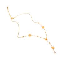 Collar de acero inoxidable de la joyería, con Cristal, con 1.97inch extender cadena, chapado en color dorado, diseño de la mariposa & para mujer, longitud:aproximado 17.72 Inch, Vendido por UD