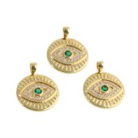 Cubic Zirconia Micro Pave Brass Pendant Round real gold plated with eye pattern & micro pave cubic zirconia golden Sold By PC