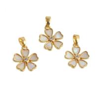 Cubic Zirconia Micro Pave Brass Pendant with Shell Flower real gold plated micro pave cubic zirconia golden Sold By PC