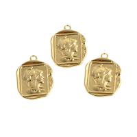 Bijoux pendentifs en laiton, rectangle, Plaqué d'or, doré, 20x15x2mm, Vendu par PC