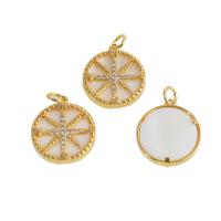 Cubic Zirconia Micro Pave Brass Pendant, with Shell, Round, real gold plated, micro pave cubic zirconia, golden, 17x16x4mm, Sold By PC