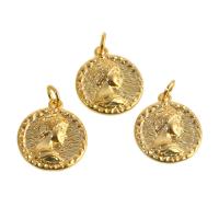 Brass Jewelry Pendants Round real gold plated golden Sold By PC