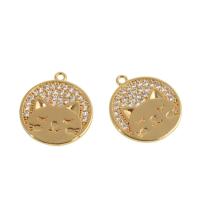 Cubic Zirconia Micro Pave Brass Pendant, Round, real gold plated, micro pave cubic zirconia, golden, 18x16x1mm, Sold By PC