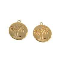 Brass Jewelry Pendants, Round, real gold plated, golden, 16x14x1mm, Sold By PC