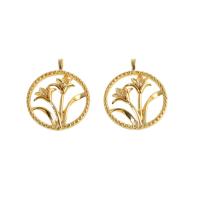 Cubic Zirconia Micro Pave Brass Pendant, Round, real gold plated, micro pave cubic zirconia, golden, 23x19x3mm, Sold By PC