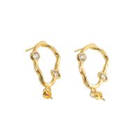 Brass Earring Drop Component, real gold plated, With Pendant & micro pave cubic zirconia & for woman, golden, 19x14x2mm, Sold By PC