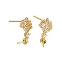 Brass Earring Drop Component real gold plated With Pendant & micro pave cubic zirconia & for woman golden Sold By PC