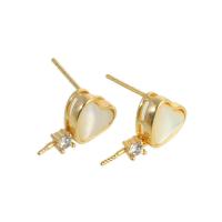 Brass Earring Drop Component with Shell Heart real gold plated With Pendant & micro pave cubic zirconia & for woman golden Sold By PC