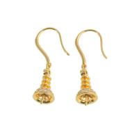 Brass Earring Drop Component, real gold plated, micro pave cubic zirconia, golden, 18x8x8mm, Sold By PC