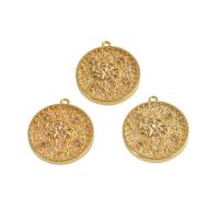 Cubic Zirconia Micro Pave Brass Pendant, Round, real gold plated, with flower pattern & micro pave cubic zirconia, golden, 20x18x2mm, Sold By PC