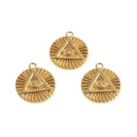 Brass Jewelry Pendants, Round, real gold plated, with eye pattern, golden, 17x14x2mm, Sold By PC