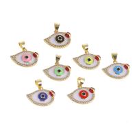 Evil Eye Pendants, Brass, micro pave cubic zirconia & enamel, more colors for choice, 18x13x1mm, Sold By PC