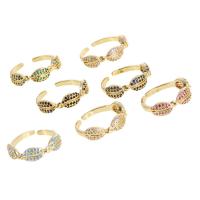 Brass Cuff Finger Ring, Adjustable & micro pave cubic zirconia & for woman, more colors for choice, 21x22x4mm, Sold By PC