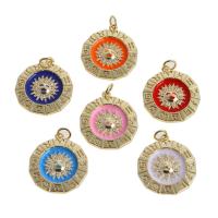 Cubic Zirconia Micro Pave Brass Pendant, Round, micro pave cubic zirconia & enamel, more colors for choice, 22x22x2mm, Sold By PC