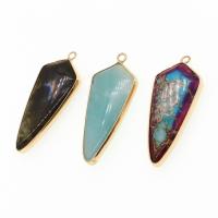 Gemstone Pendants Jewelry, Brass, with Natural Stone, more colors for choice, 45x20x6mm, Sold By PC