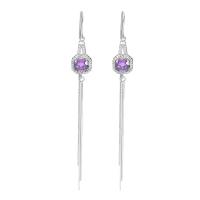 Cubic Zirconia Micro Pave Sterling Silver Earring 925 Sterling Silver with Amethyst plated fashion jewelry & for woman & with cubic zirconia purple 85mm Sold By Pair