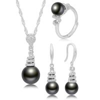 925 Sterling Silver Jewelry Sets with Shell Pearl with 1.96inch extender chain Round platinum plated three pieces & for woman & with rhinestone 27mm 30.4mm 8mm US Ring Length Approx 17.7 Inch Sold By Set